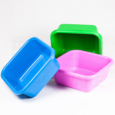 Wholesale Sweet Pastel Rectangular Basins at factory prices, 13L and 26L capacity in assorted colors (Pink, Blue, Green). Manufacturer in Bangkok (Rama 2) Thailand