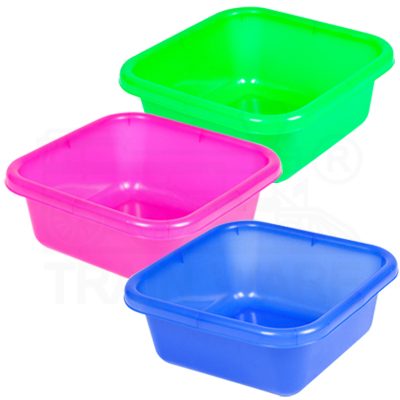 Wholesale Clear Rectangular Basins at factory prices, 25L capacity in assorted colors (Pink, Blue, Green). Manufacturer in Bangkok (Rama 2) Thailand