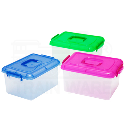 Wholesale 2L Small Multipurpose Plastic Storage Box with Handle & Lock (Clear & Pastel Colors), Custom Plastic Manufacturing & Corporate Logo Screen Printing Service in Bangkok, Thailand