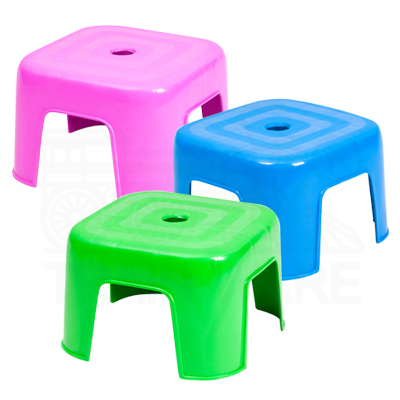 Wholesale small plastic chair in assorted colors (Pink, Blue, Green), 27 cm height, and household use. Made in Thailand product.