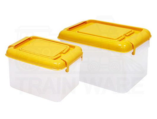 Wholesale Yellow and Clear Small Multipurpose Plastic Storage Box with Lock & Handle for Buddhism event, 4L and 9L Capacity, Custom Screen Printing service in Bangkok Thailand