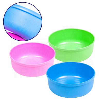 Wholesale and manufacturer 1-liter plastic water bowl (17cm) in pink, blue, green with custom screen printing in Bangkok, Thailand.